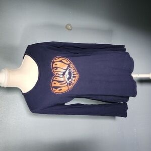 NFL Broncos football heart shape rhinestones logo long sleeve top